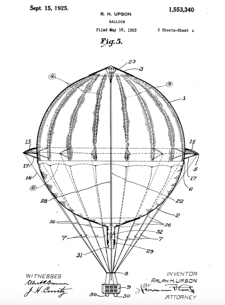 Patente 1,553,340: globo aerostático.