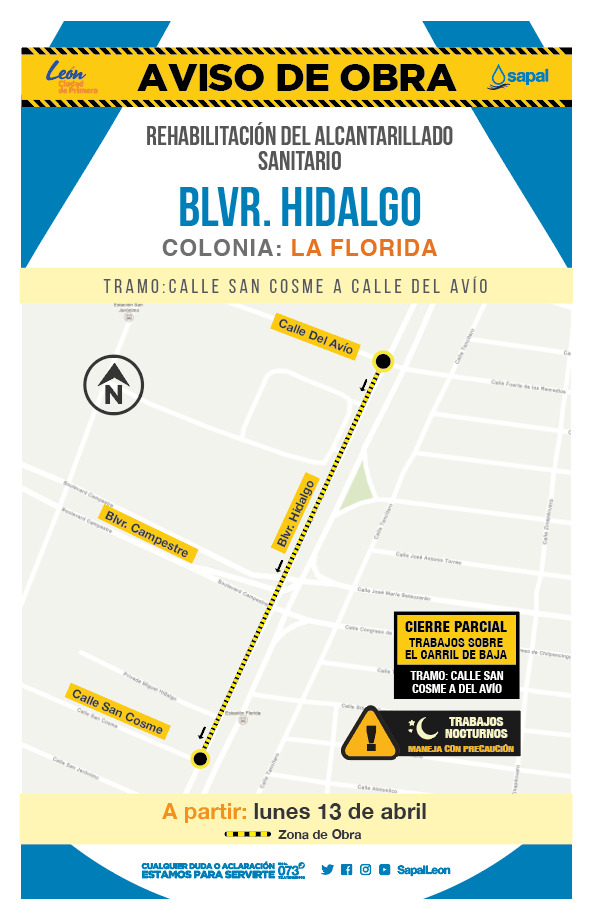 La obra se realizará en el carril de baja velocidad del bulevar Miguel Hidalgo, en el sentido de norte a sur