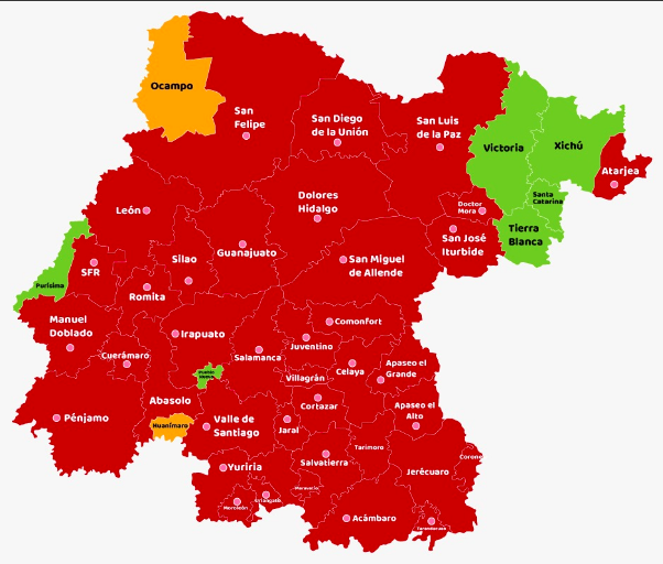 León sigue siendo el municipio con más casos confirmados, ya llegó a los 208, y tiene 344 sospechosos.