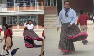 Profesor se luce en clases y enseña a bailar con todo y falda
