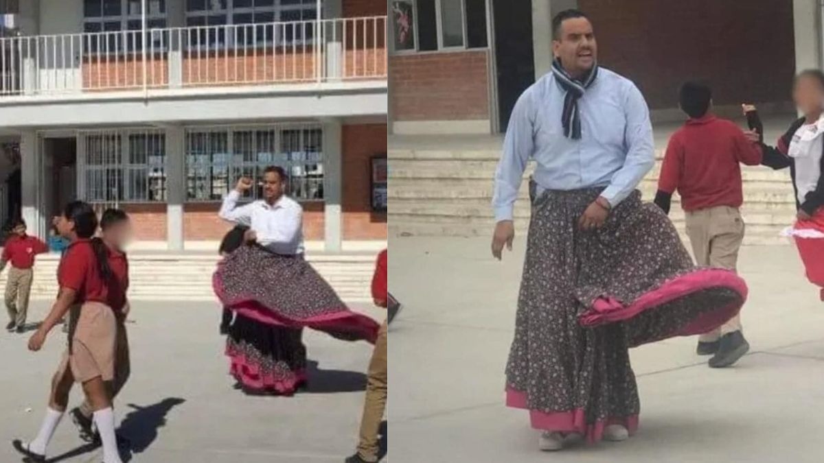 Profesor se luce en clases y enseña a bailar con todo y falda