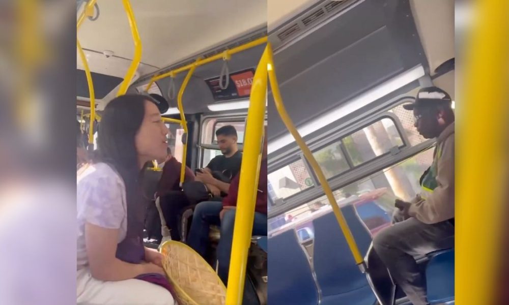 mujer le ladra a hombre en el autobús